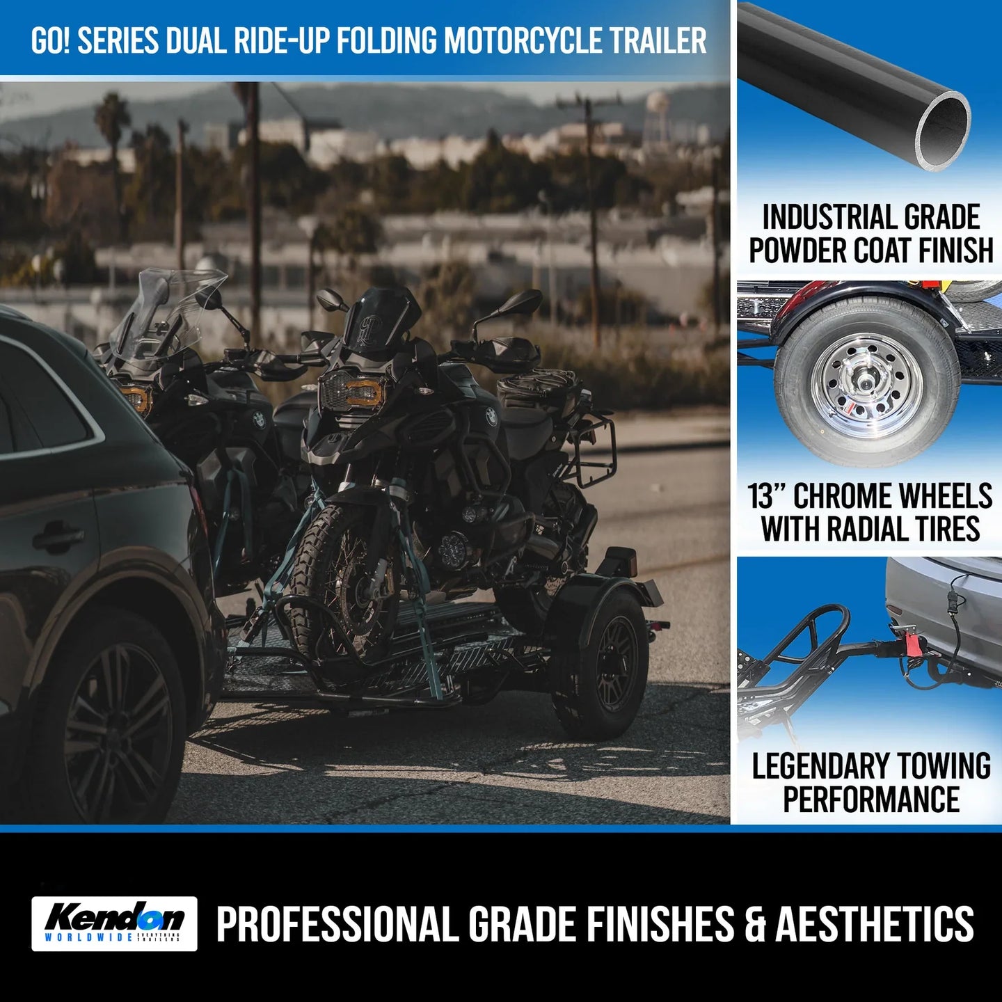 Go! Series Dual Rail Ride-Up Folding Motorcycle Trailer