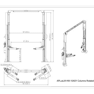 APlusLift 10,000LB 2-Post Overhead Symmetrical and Truly Asymmetrical Single Release Car Lift with 3 Year Warranty – HW-10ASY