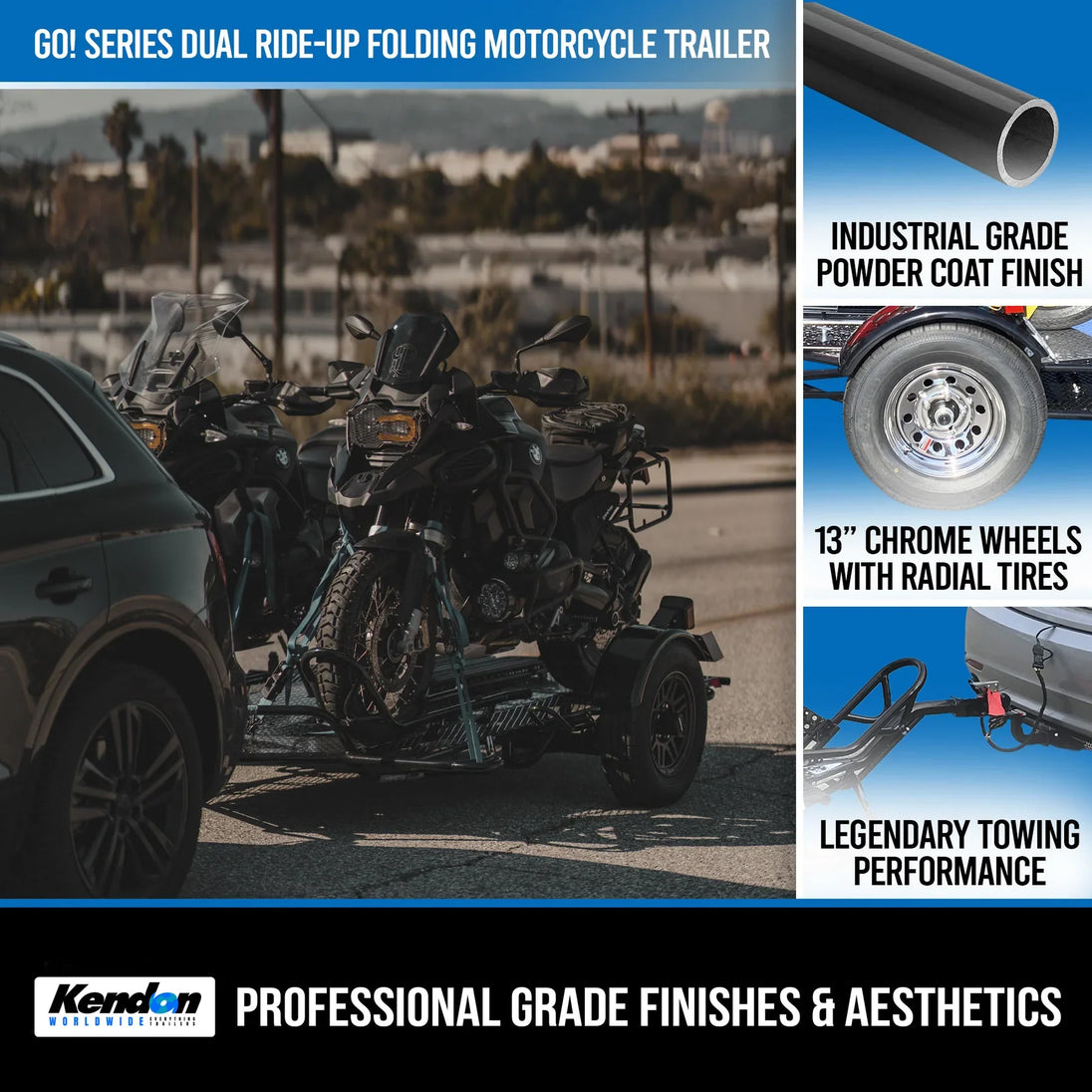 Go! Series Dual Rail Ride-Up Folding Motorcycle Trailer